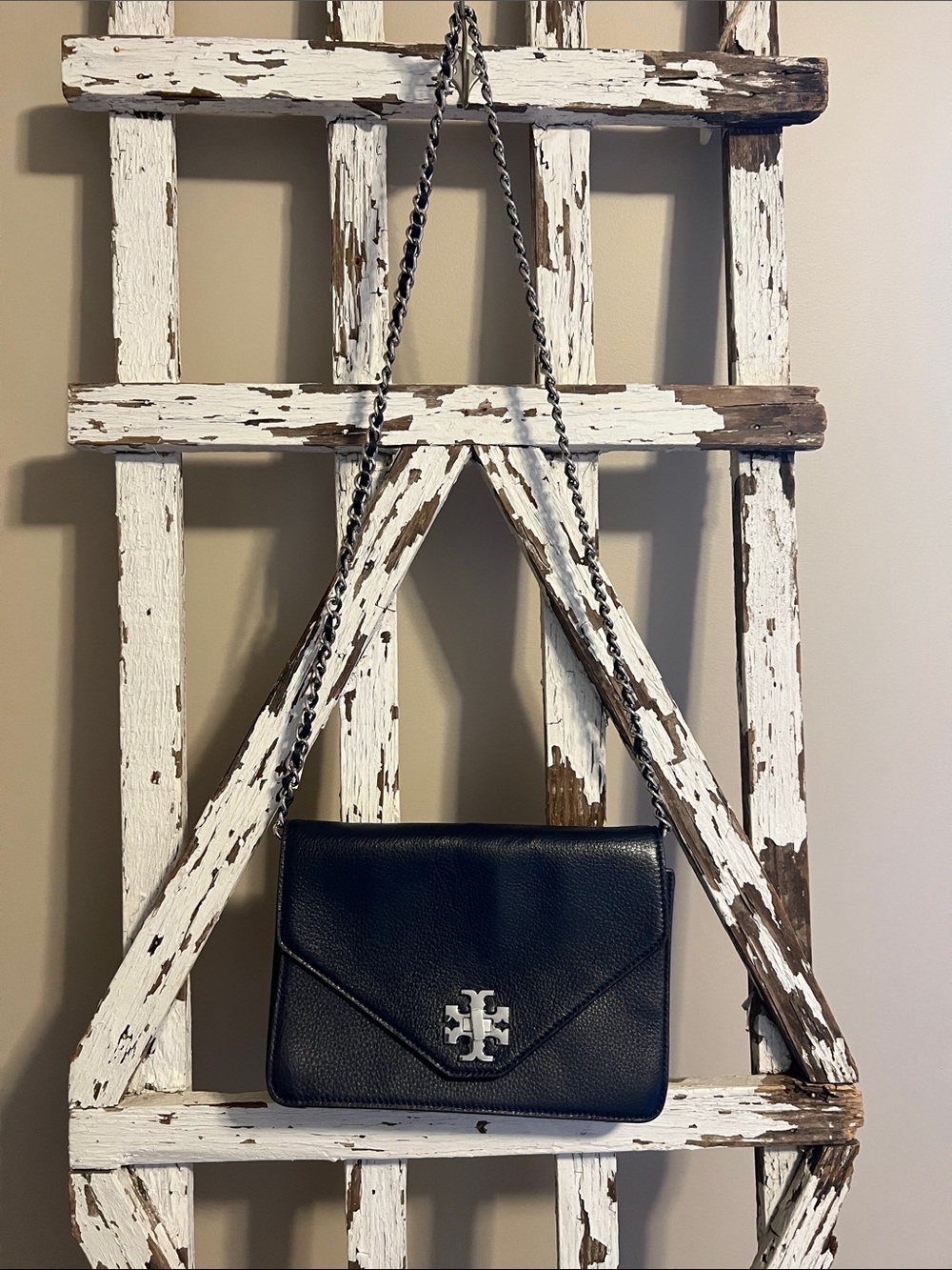 Tory Burch Navy and Green Leather Chain Crossbody Bag